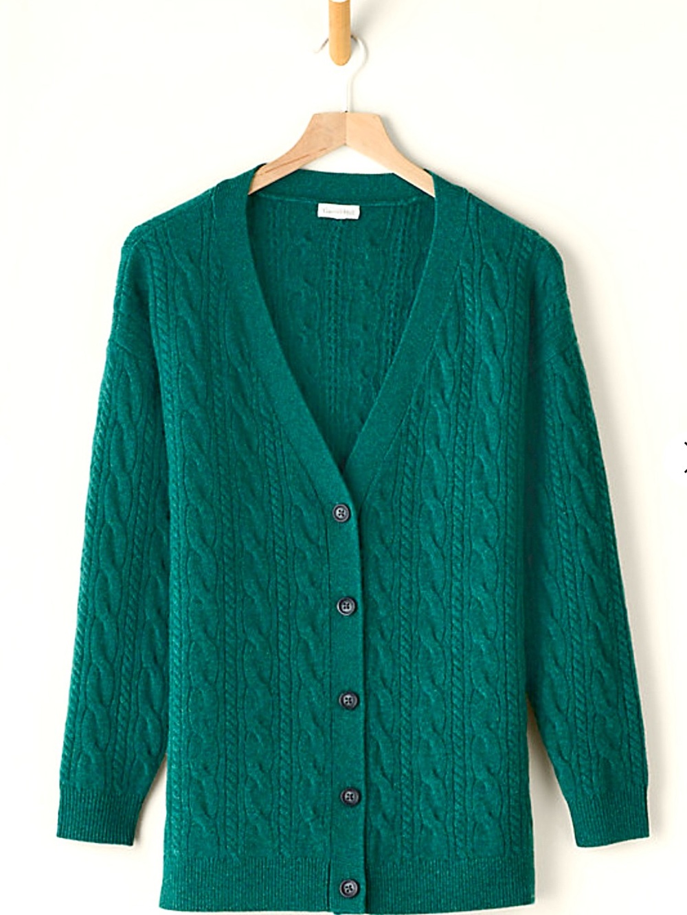 Cable Knit Button-Front Cashmere Cardigan Sweater - Green. ~46.25” chest/sweep